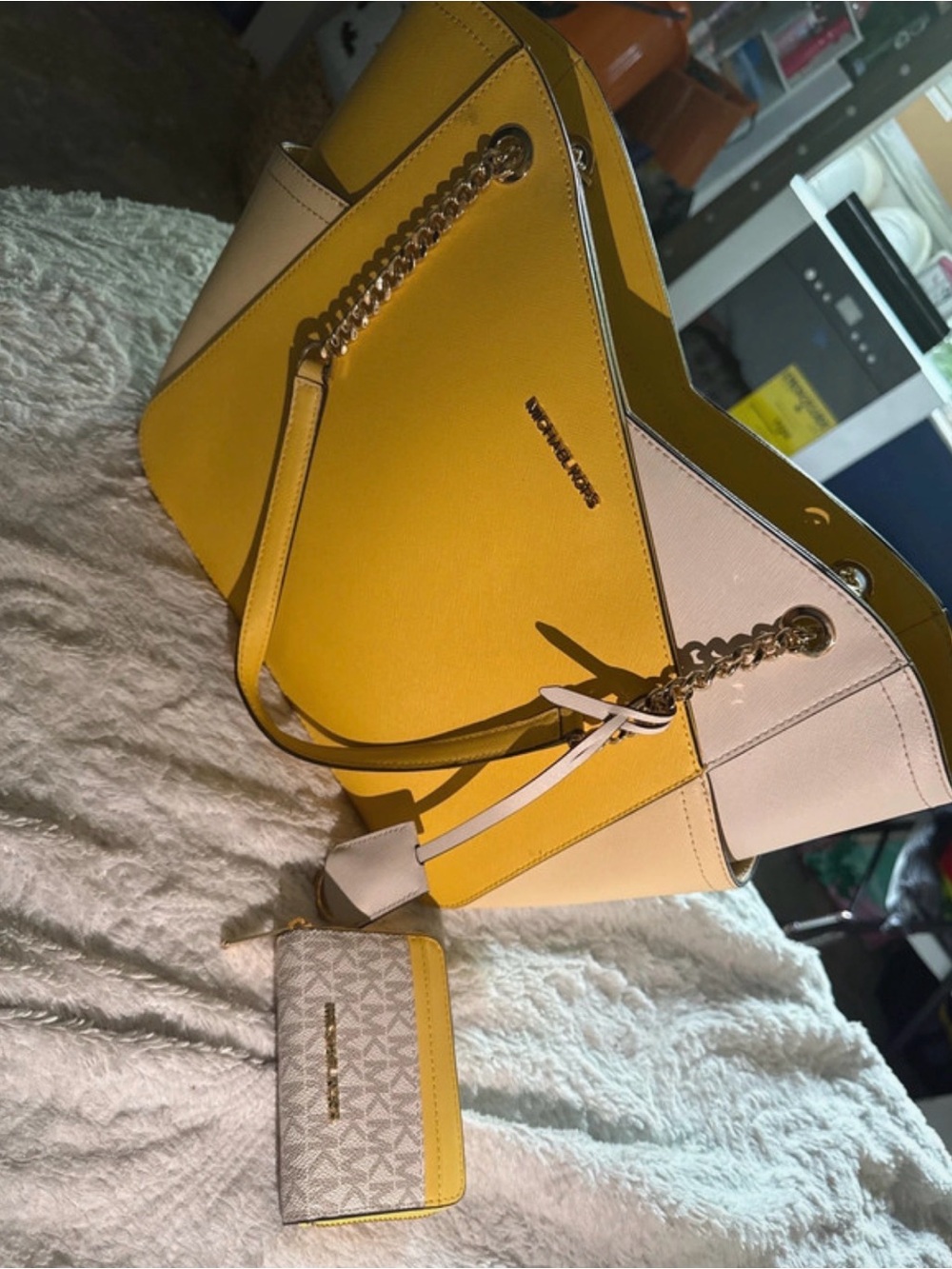 Michael Kors jet set large color block saffiano tote bag and wallet